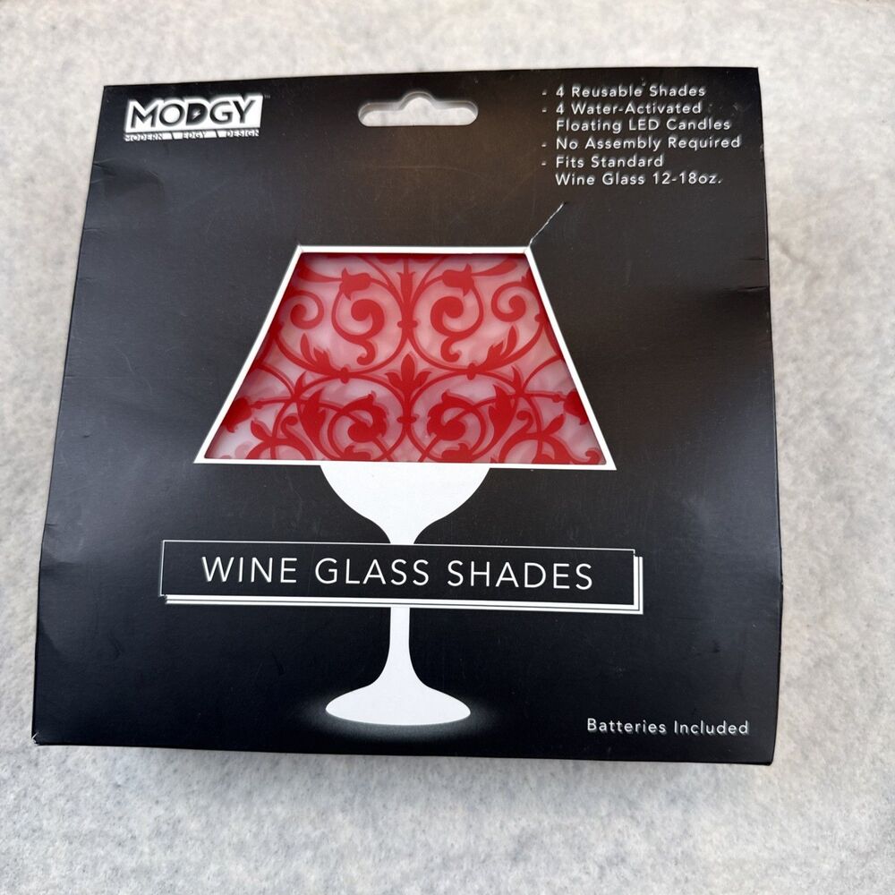 NEW Modgy Wine Glass Shades Set of 4 Cha-Cha Red Flameless LED Candle Lamps